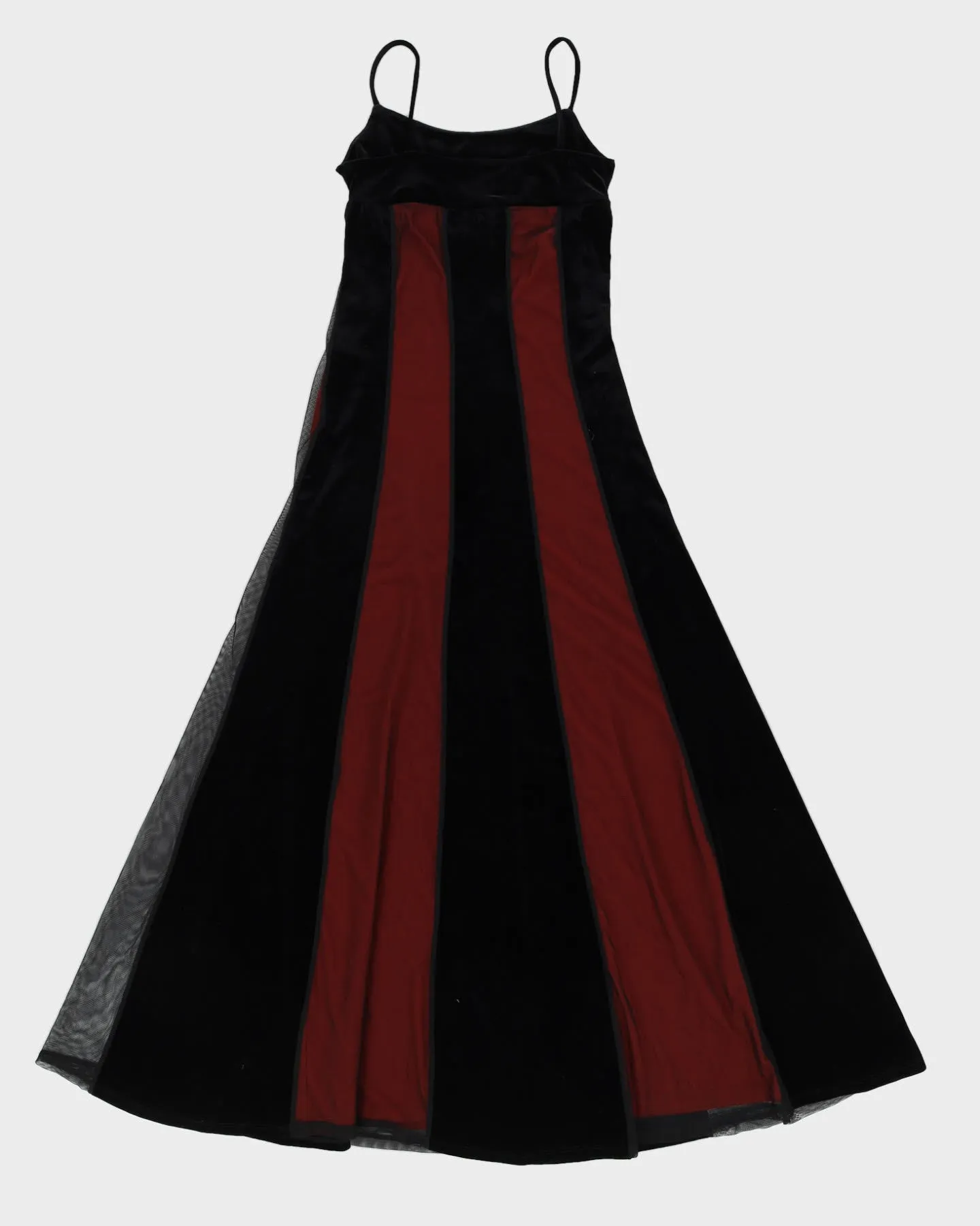 00s Burgundy And Black Velvet Sleeveless Dress - XXS