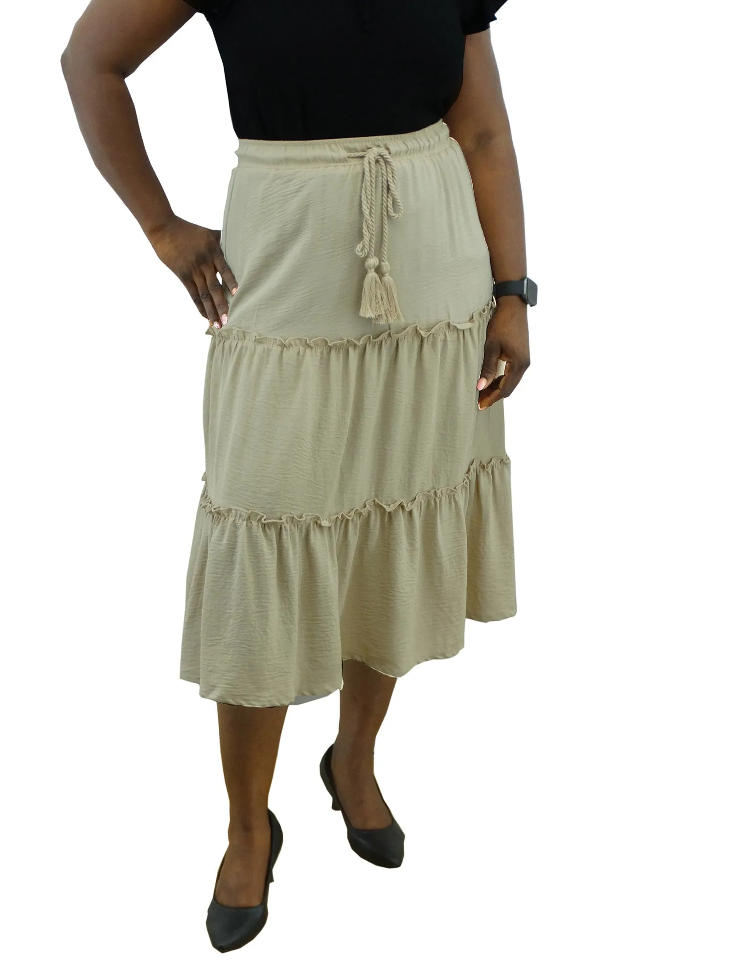 30066, Runway Ready Women's Ruffle Skirt W/Rope & Tassels- (S-XL)