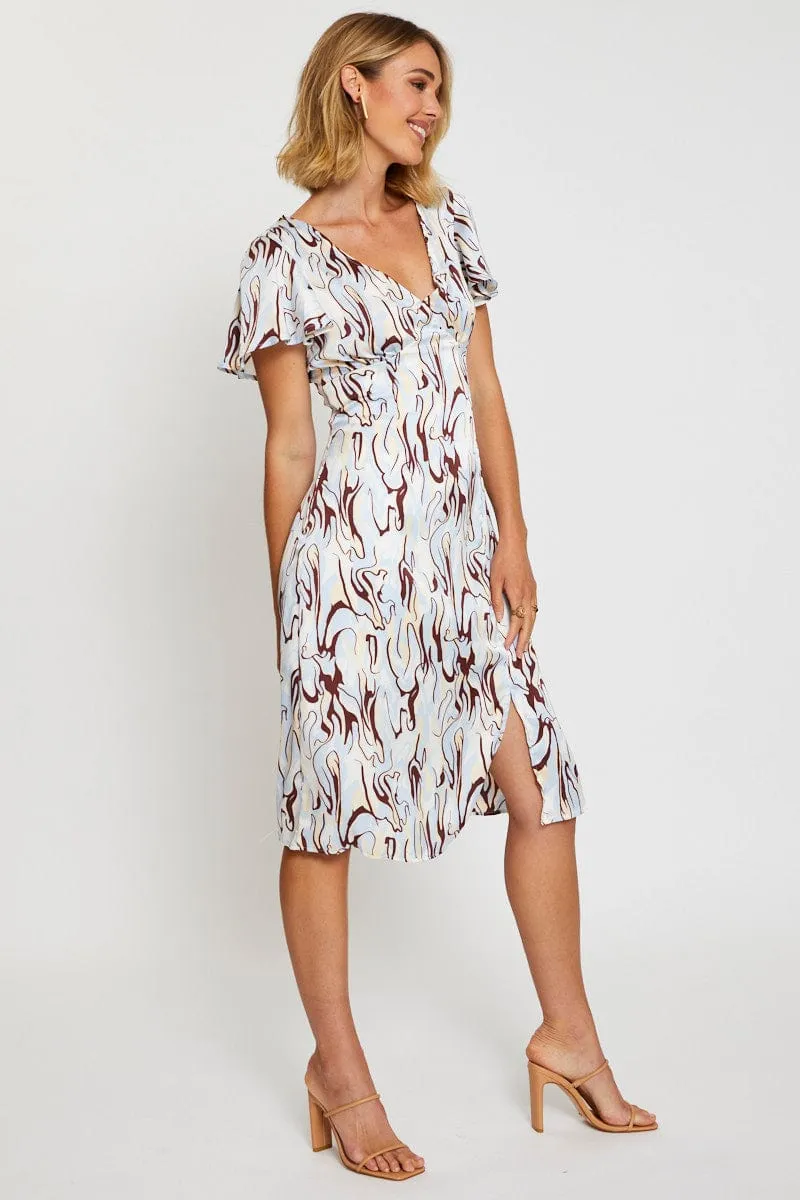 Abstract Print Midi Dress Short Sleeve