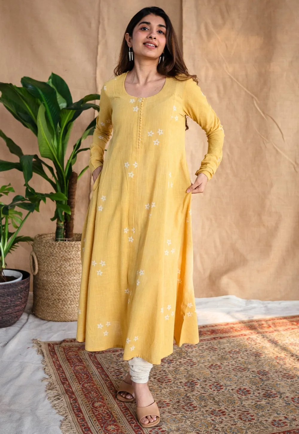 Affana Dabu Slub Cotton Kali Kurta