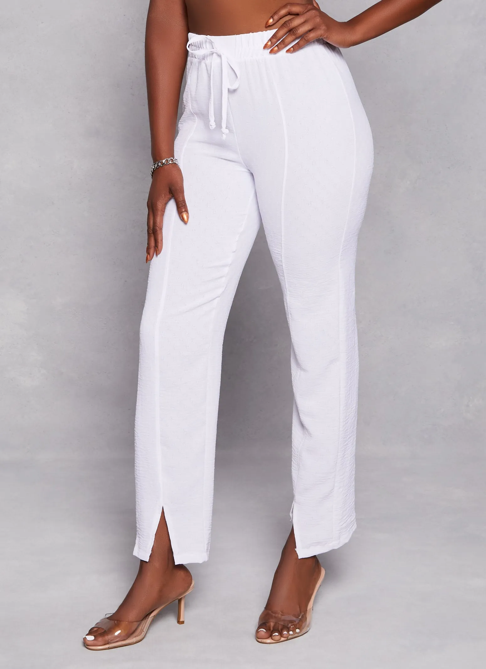 Airy Slit Hem High Waist Pants