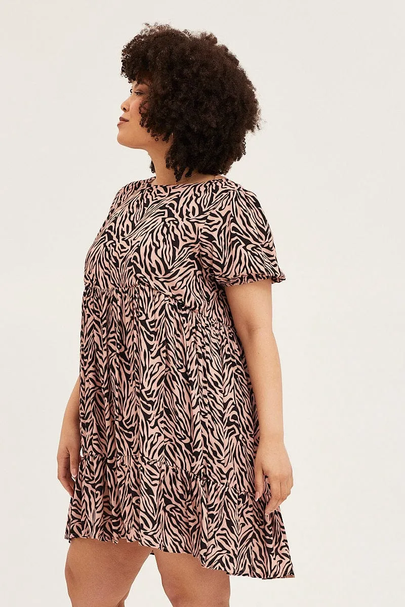 Animal Print Short Sleeve Layer Dress