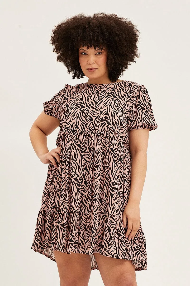 Animal Print Short Sleeve Layer Dress