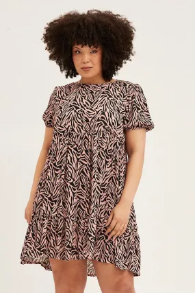 Animal Print Short Sleeve Layer Dress