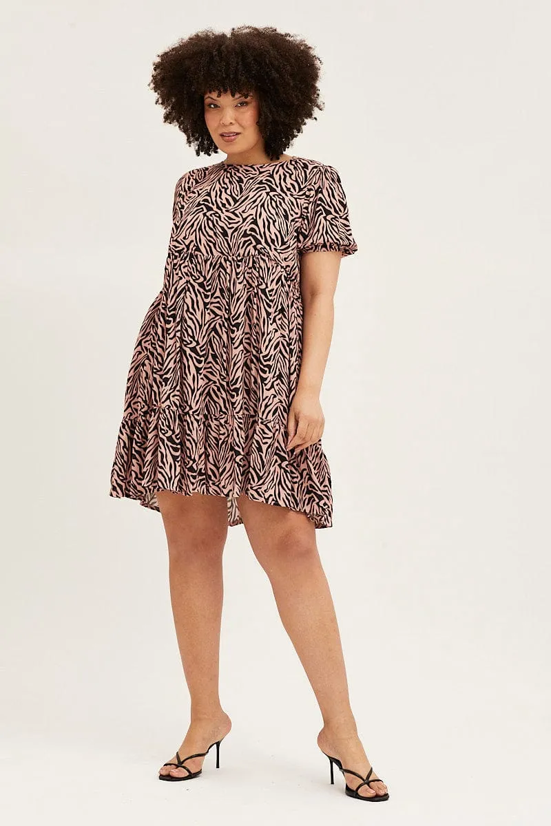 Animal Print Short Sleeve Layer Dress