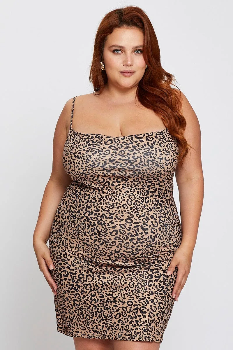 Animal Print Strappy Sleeveless Bodycon Dress