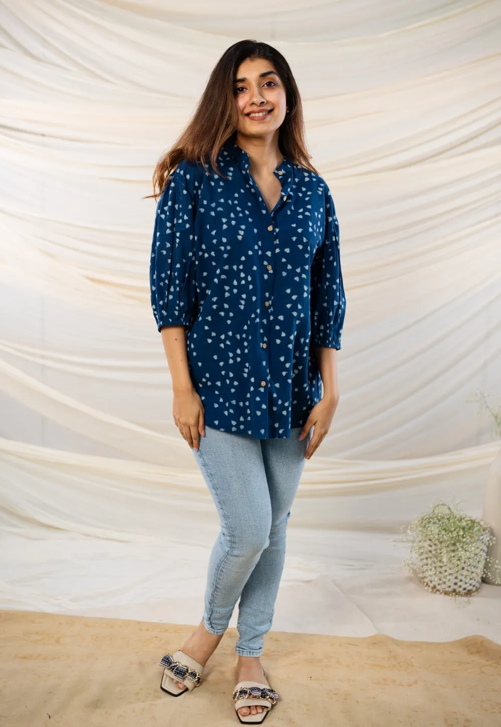 Aqsa Indigo Dabu Cotton Top