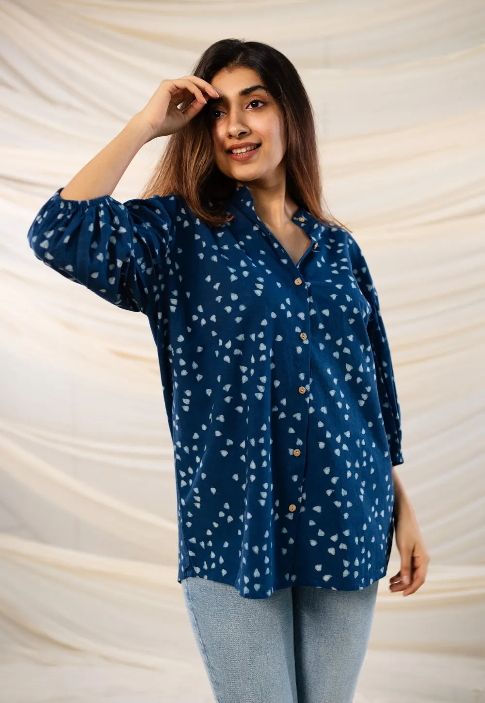 Aqsa Indigo Dabu Cotton Top