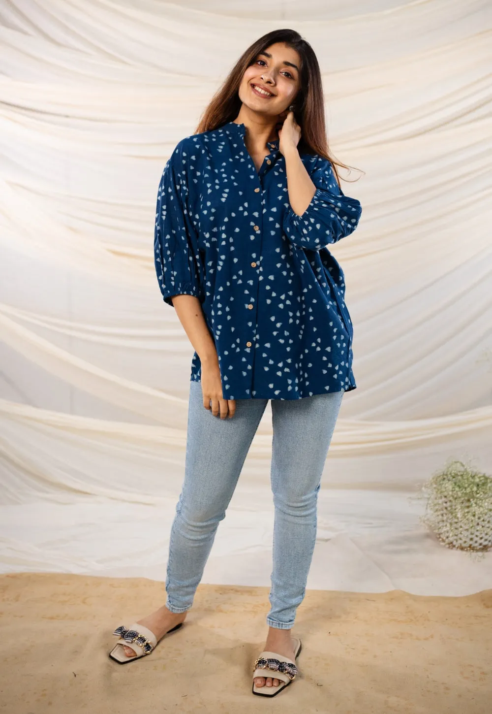 Aqsa Indigo Dabu Cotton Top