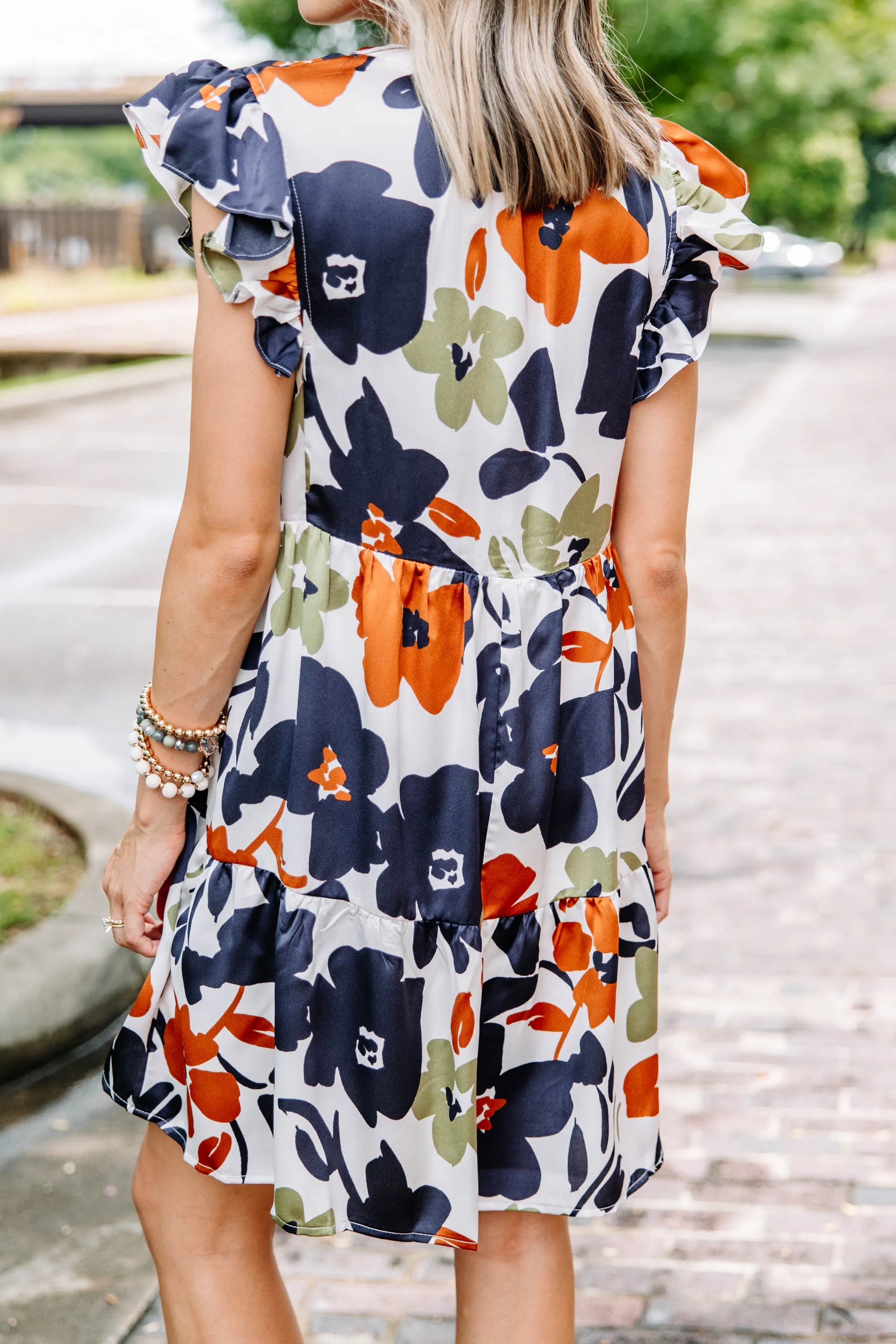 At This Time Olive Green Floral Satin Dress