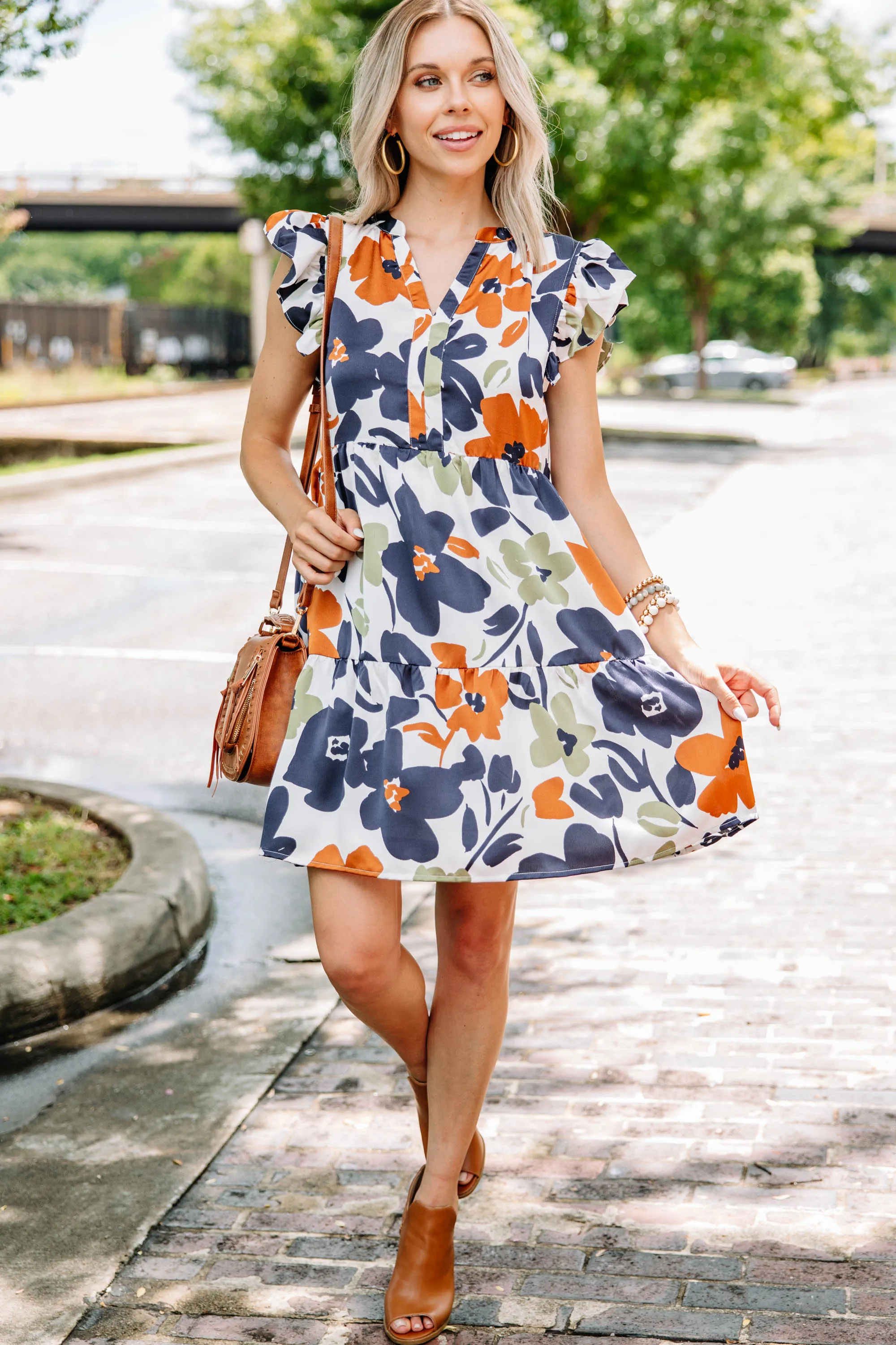 At This Time Olive Green Floral Satin Dress