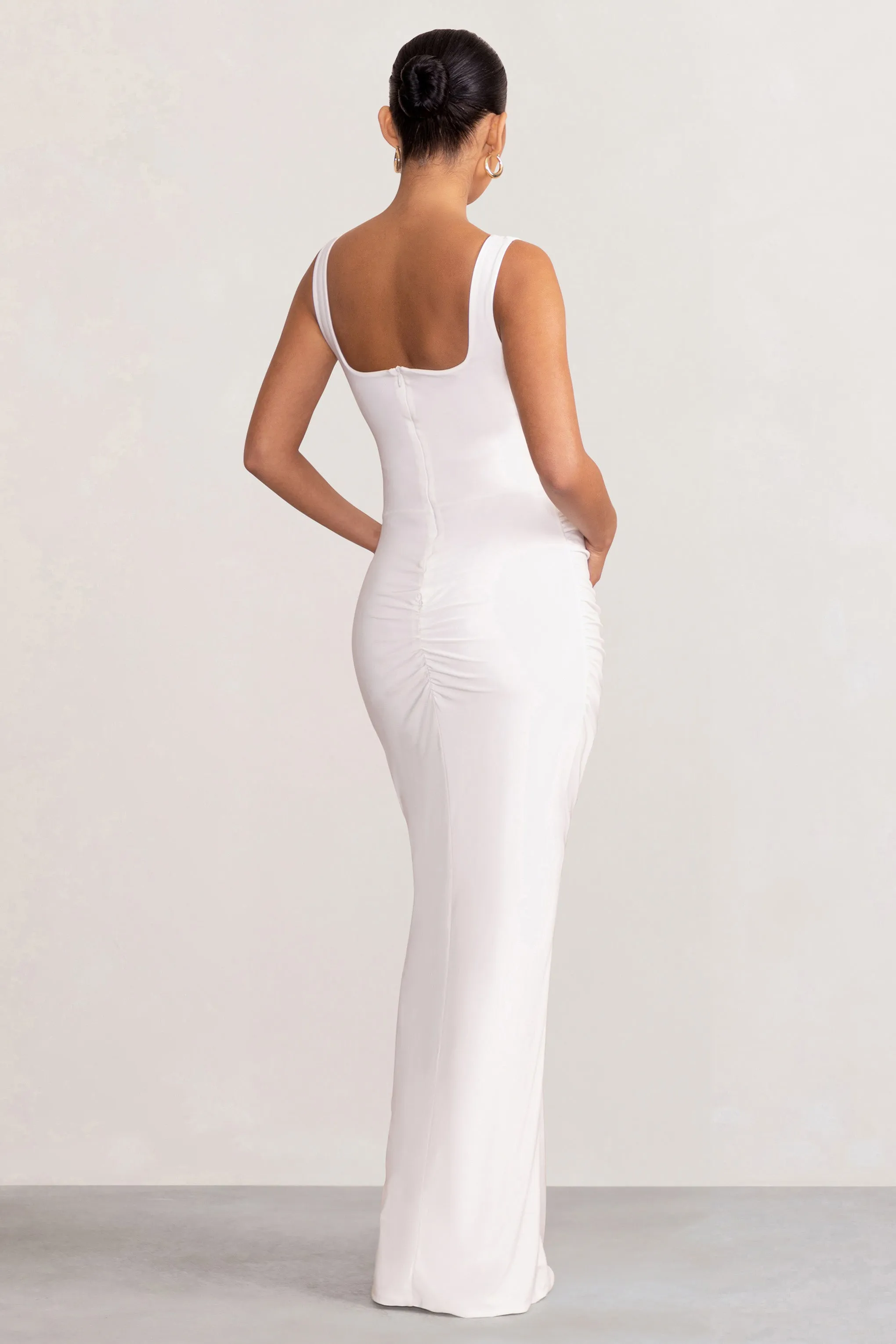 Avril | White Square Neck Maternity Maxi Dress with Split