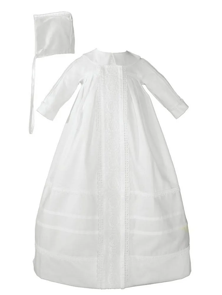 Baby Boys White Cotton Satin Bonnet Bishop Christening Gown 0-12M