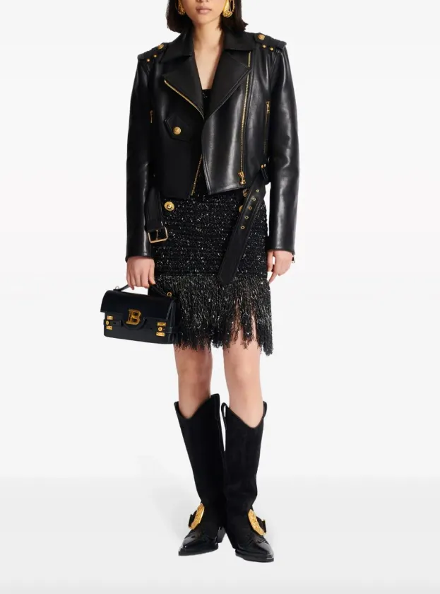 Balmain 6-Button fringed tweed skirt