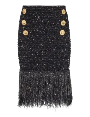 Balmain 6-Button fringed tweed skirt