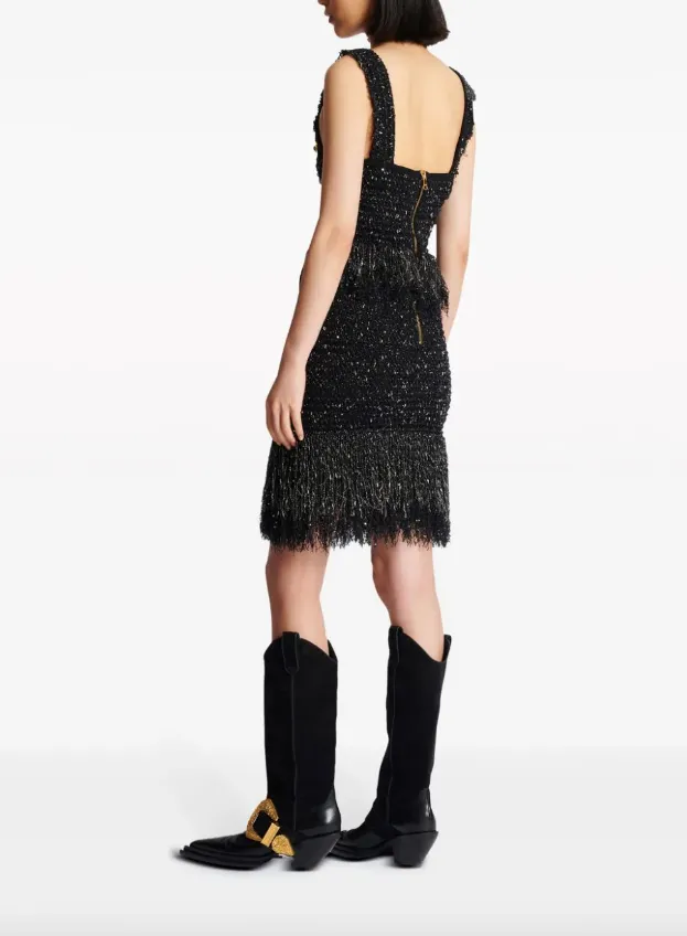 Balmain 6-Button fringed tweed skirt