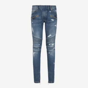 Balmain Skinny Distressed Denim Biker Jeans