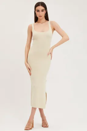 Beige Cut Out Back Knit Dress