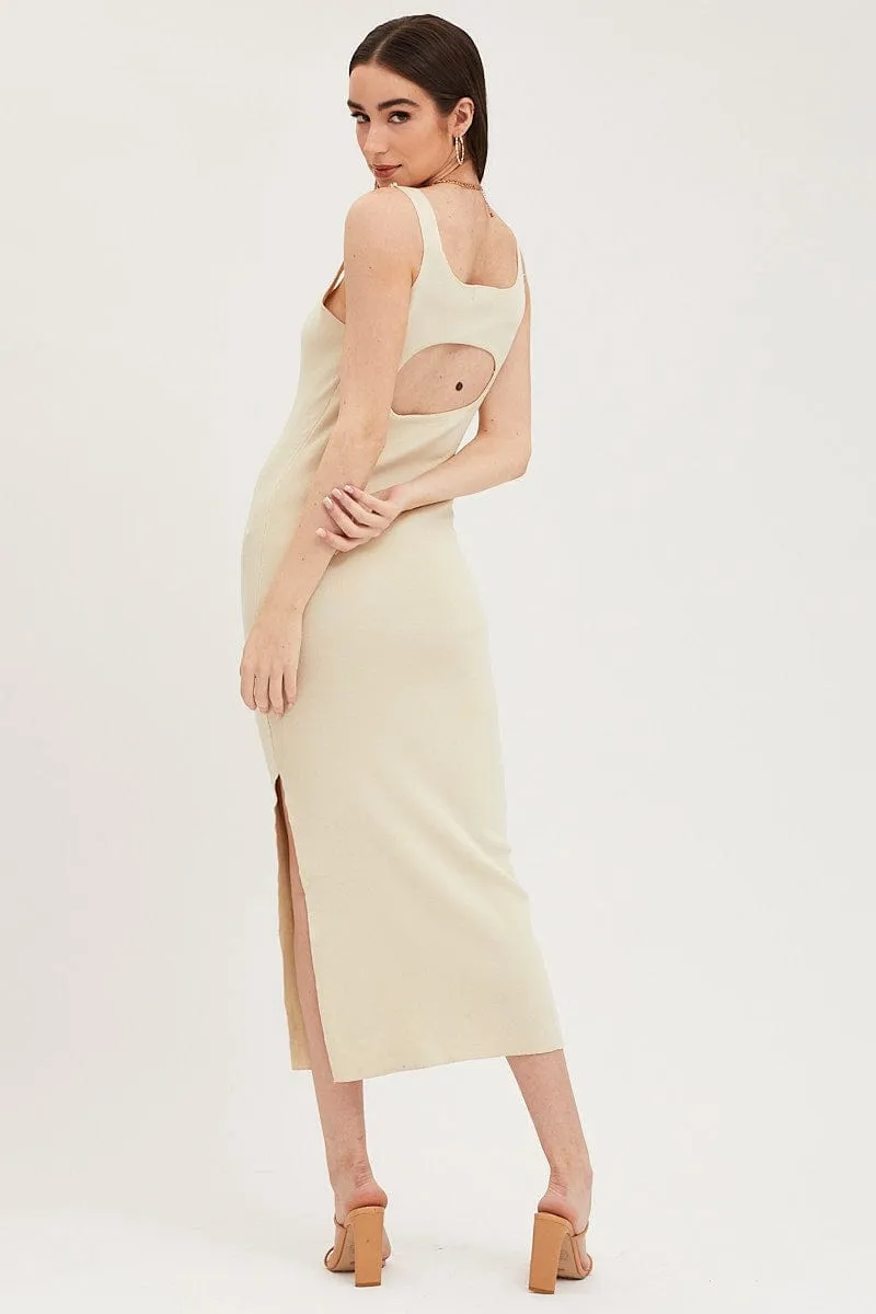 Beige Cut Out Back Knit Dress