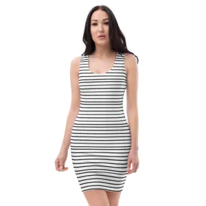 Black White Striped Dress, Black White Horizontal Stripes Sleeveless Dress-Made in USA/EU