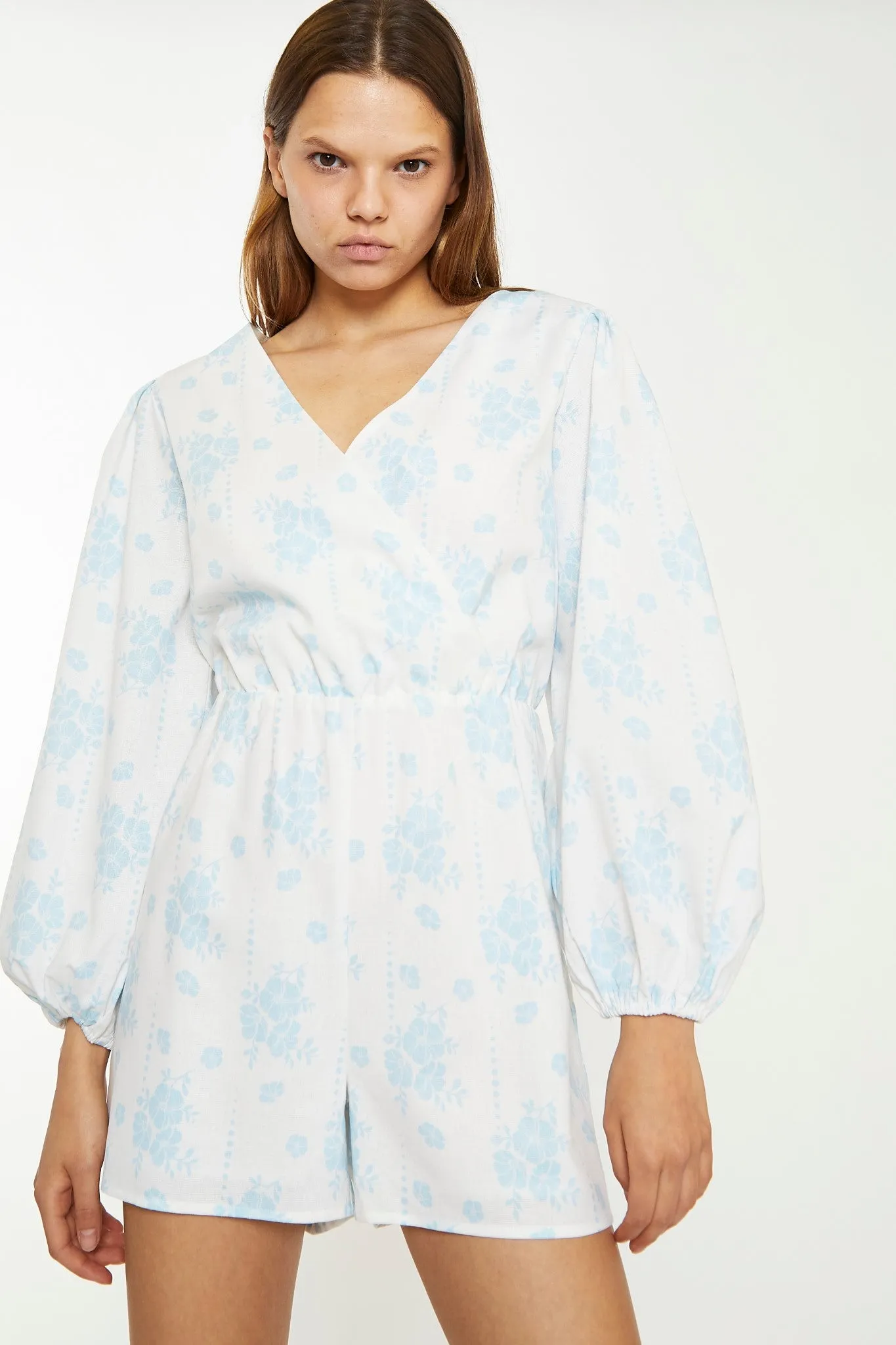 Blue Wallpaper Floral Wrap Playsuit