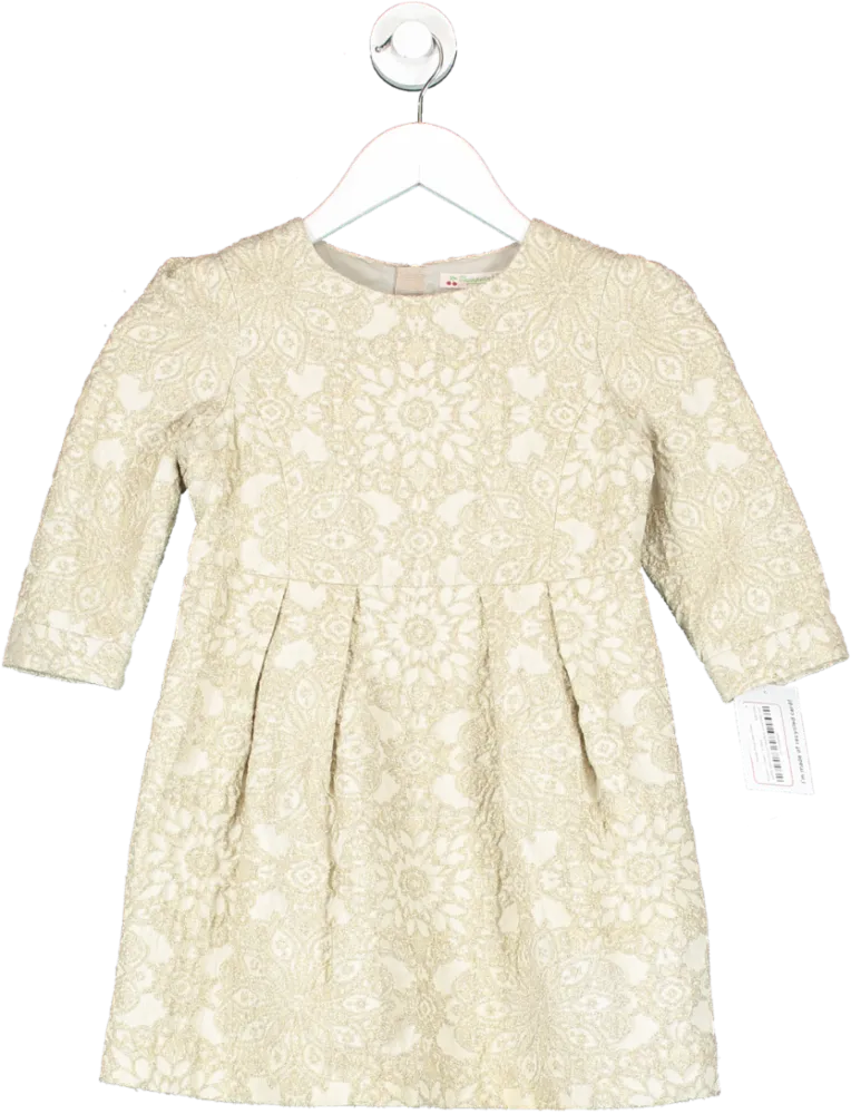 Bonpoint Cream Acetate Floral Glitter Dress 8 Years