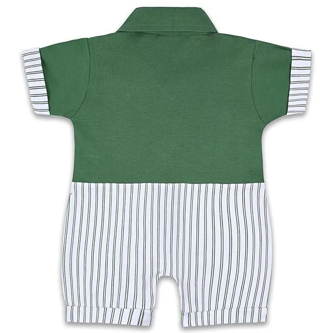 Boys Stripes and Patch Work Cotton Rompers With Bow Tie