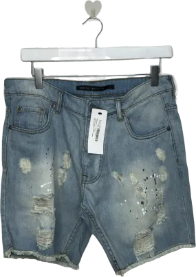 Brave Soul Blue Distressed Paint Denim Shorts UK M