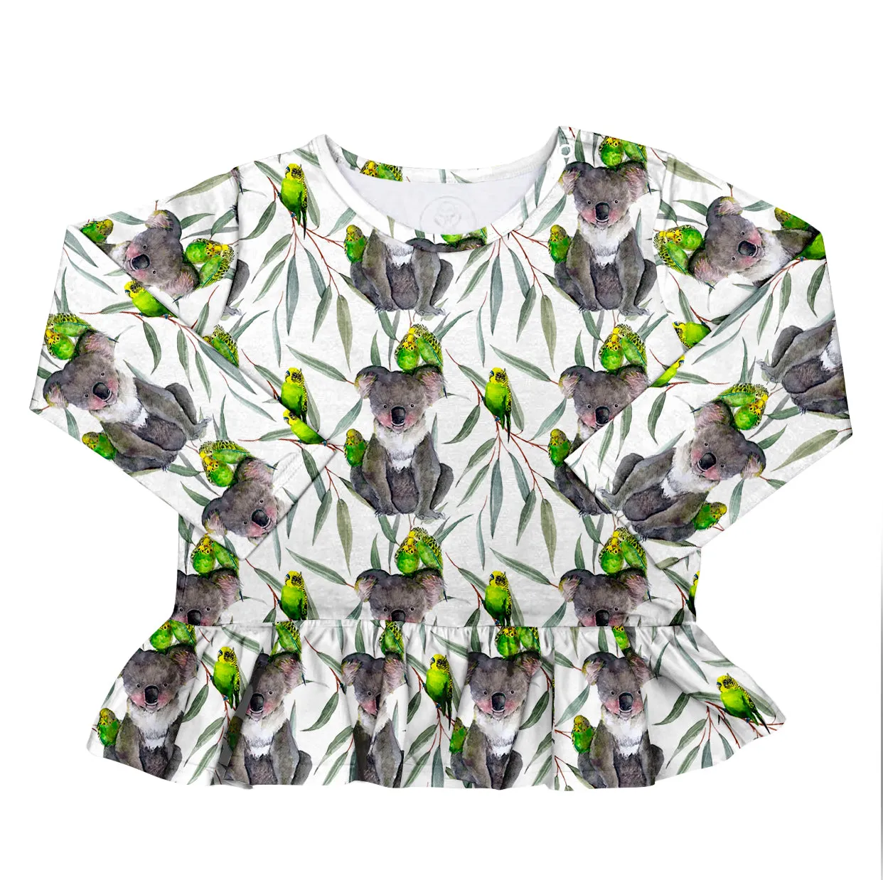 Budgie Koala Long Sleeve Frill Top