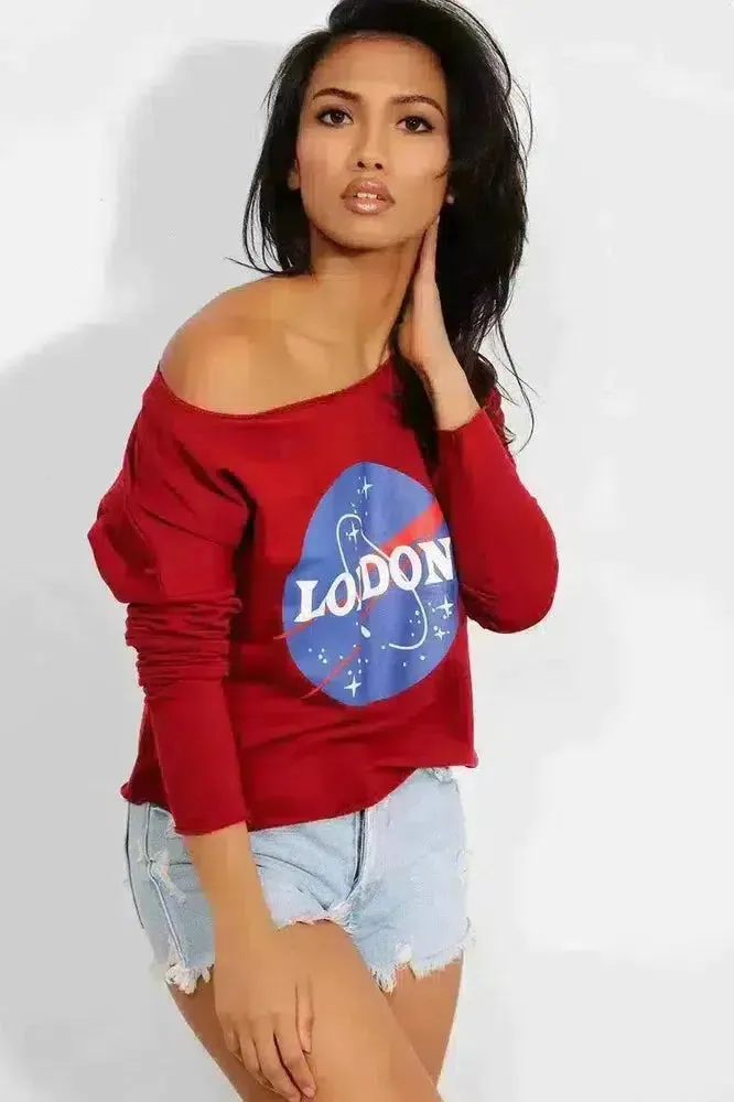 Burgundy London Galaxy Print Cropped Sweatshirt