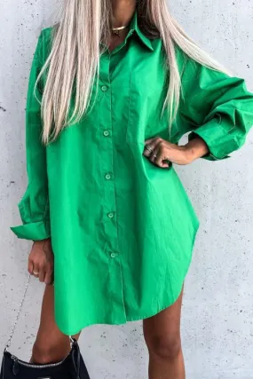 Button Pockets Oversized Shirt Dress