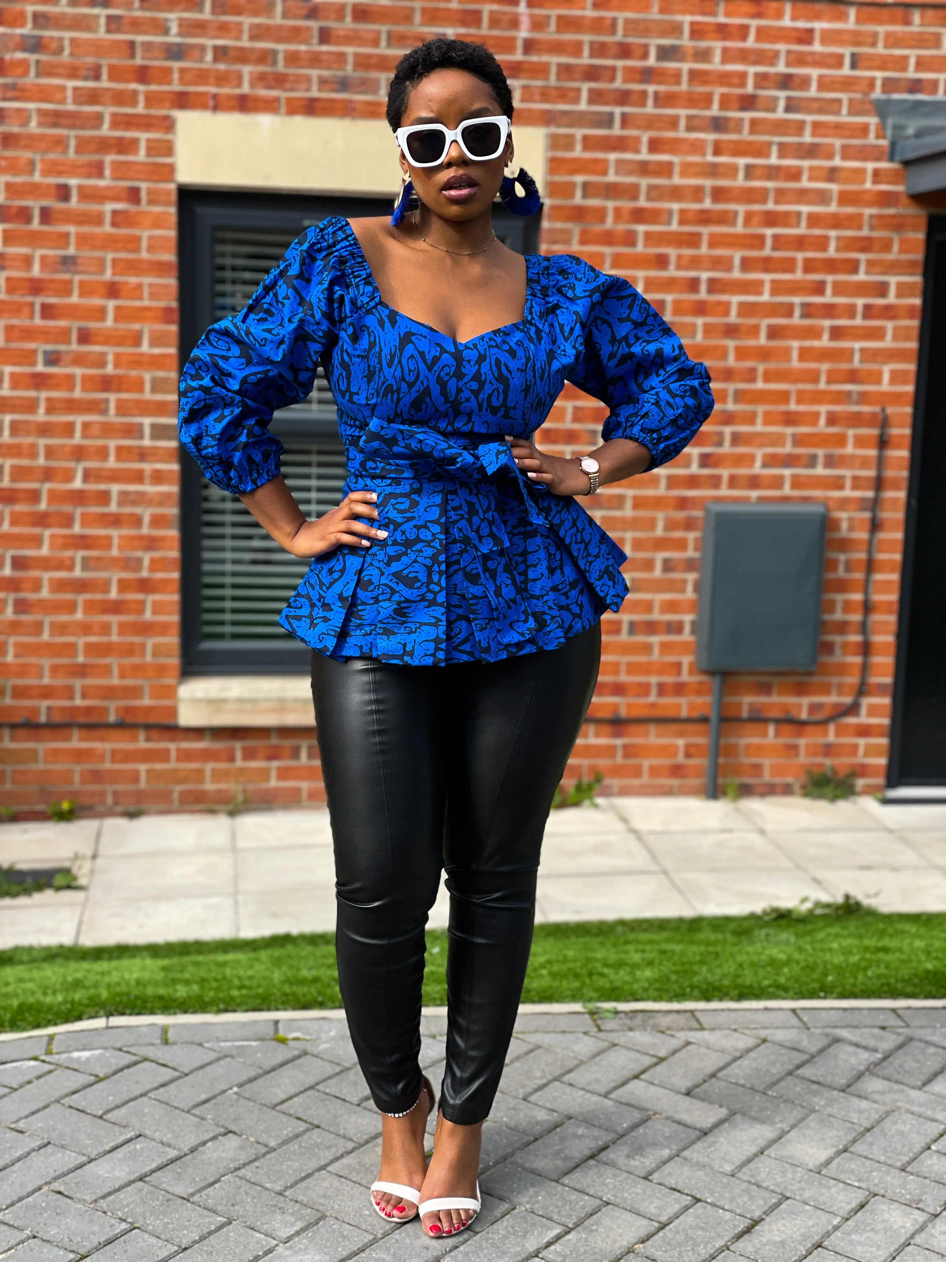 Charlie Ankara Peplum Top | Blue African Print