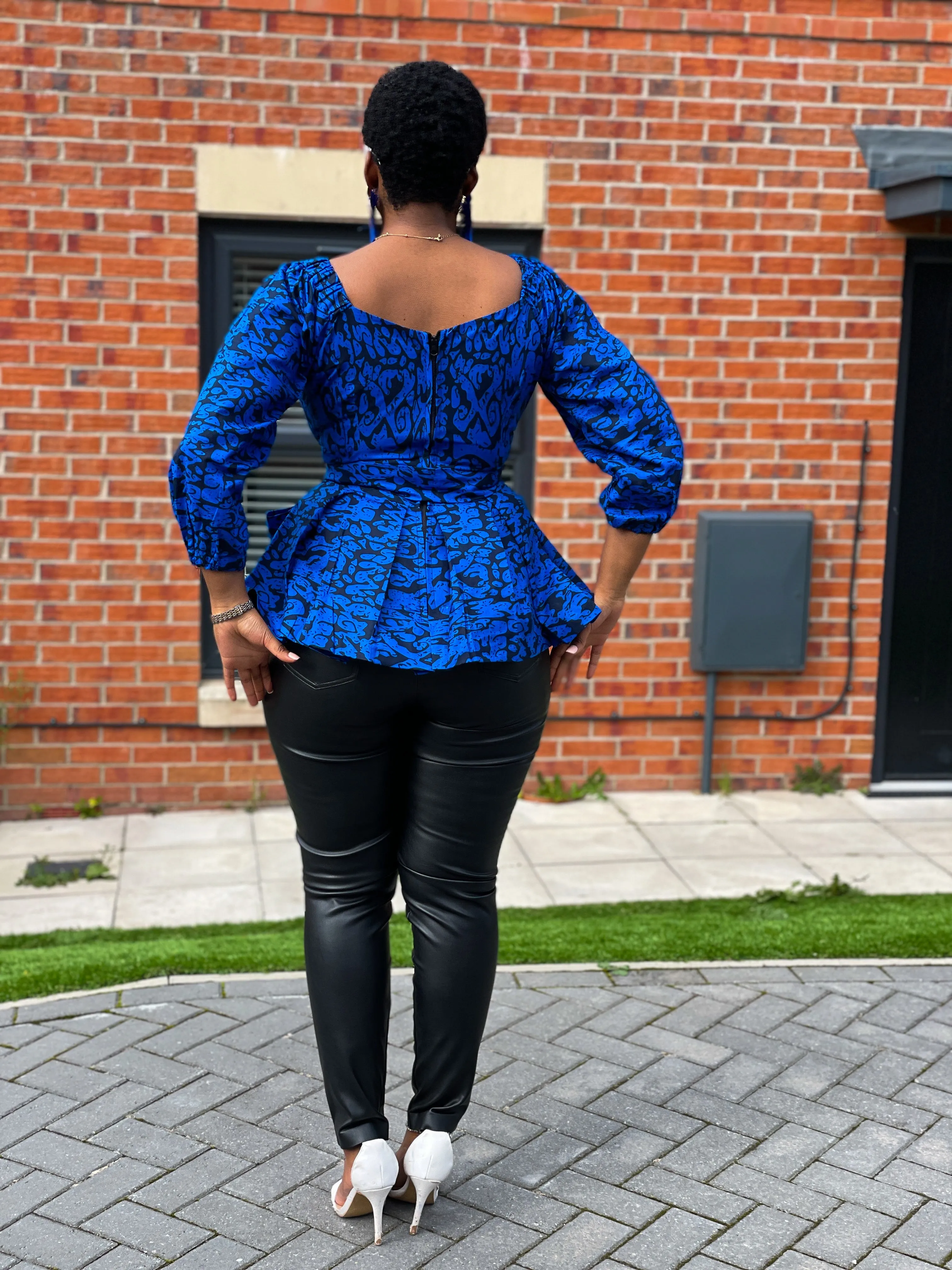 Charlie Ankara Peplum Top | Blue African Print