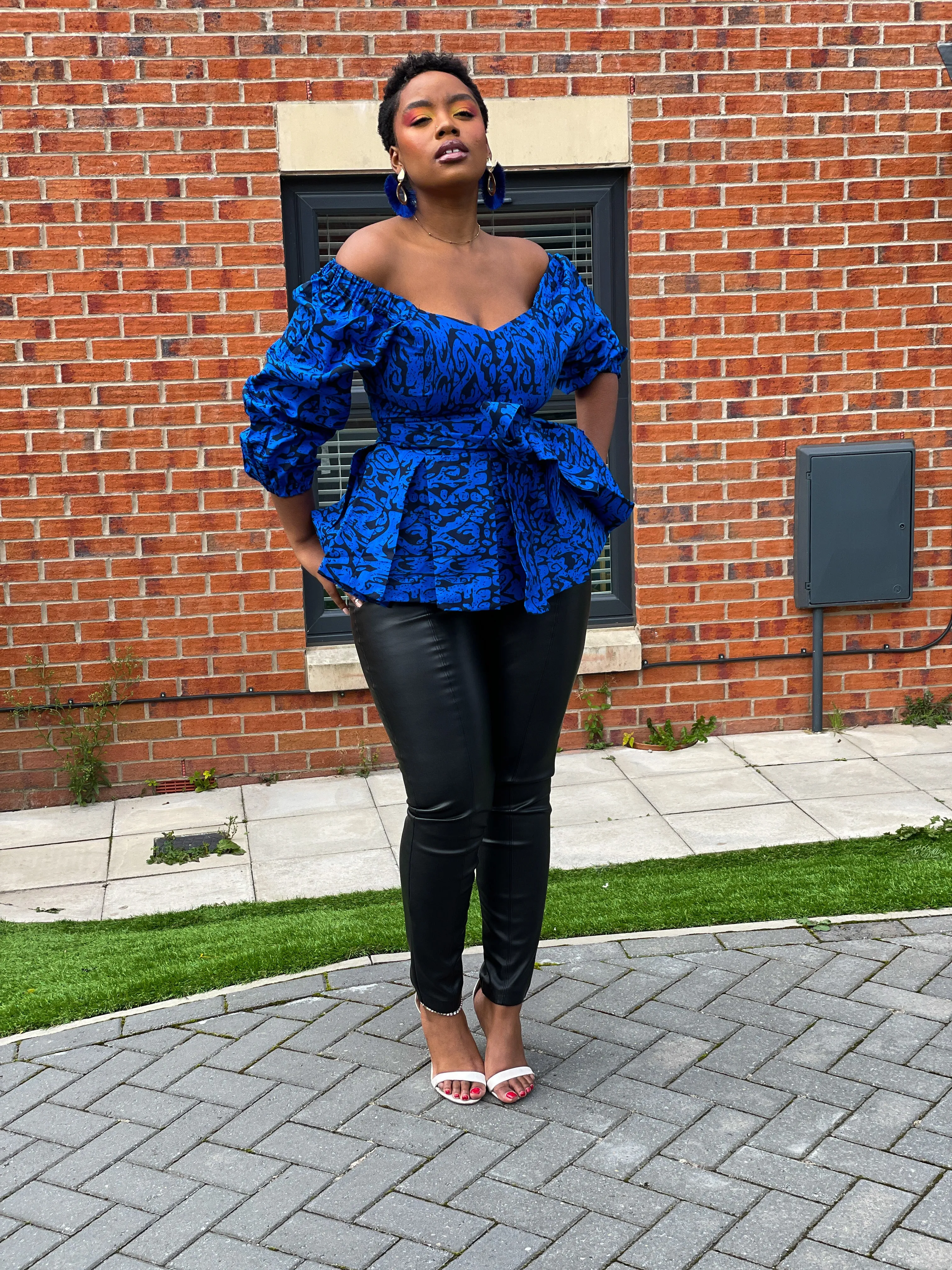 Charlie Ankara Peplum Top | Blue African Print