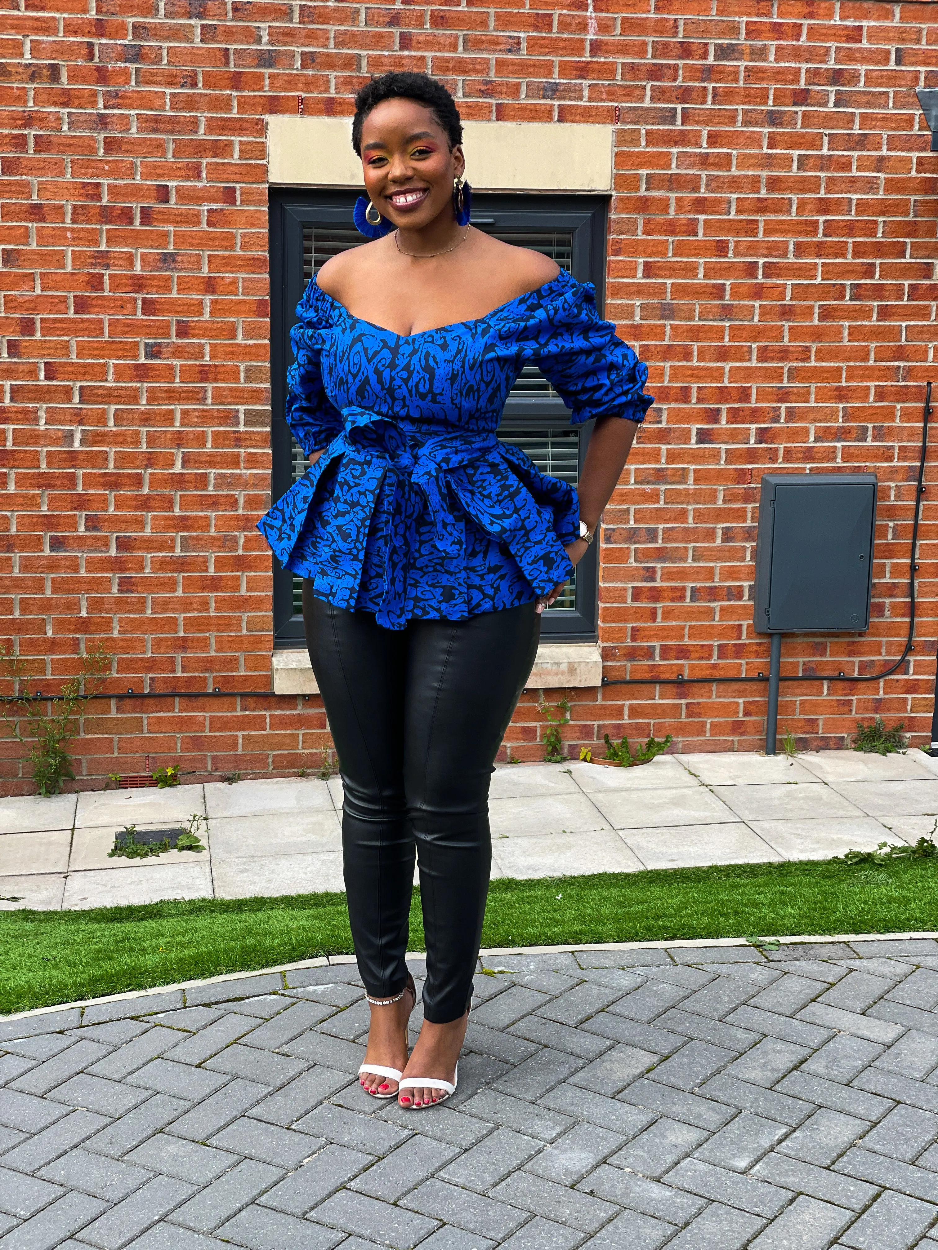 Charlie Ankara Peplum Top | Blue African Print