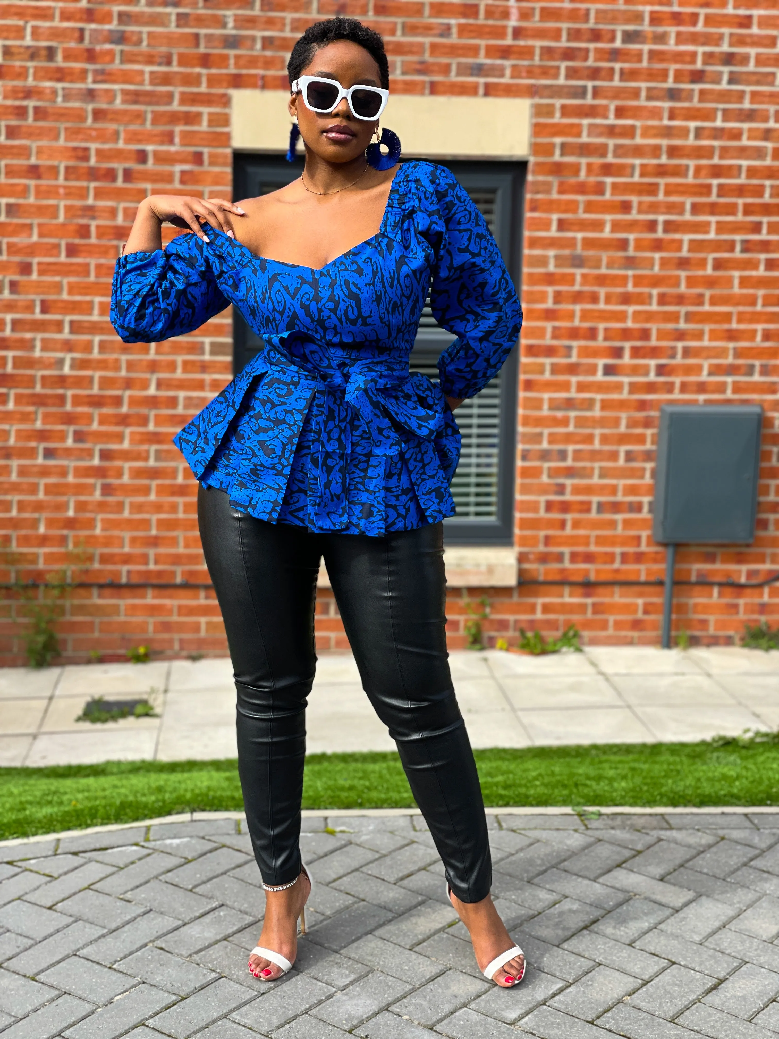 Charlie Ankara Peplum Top | Blue African Print