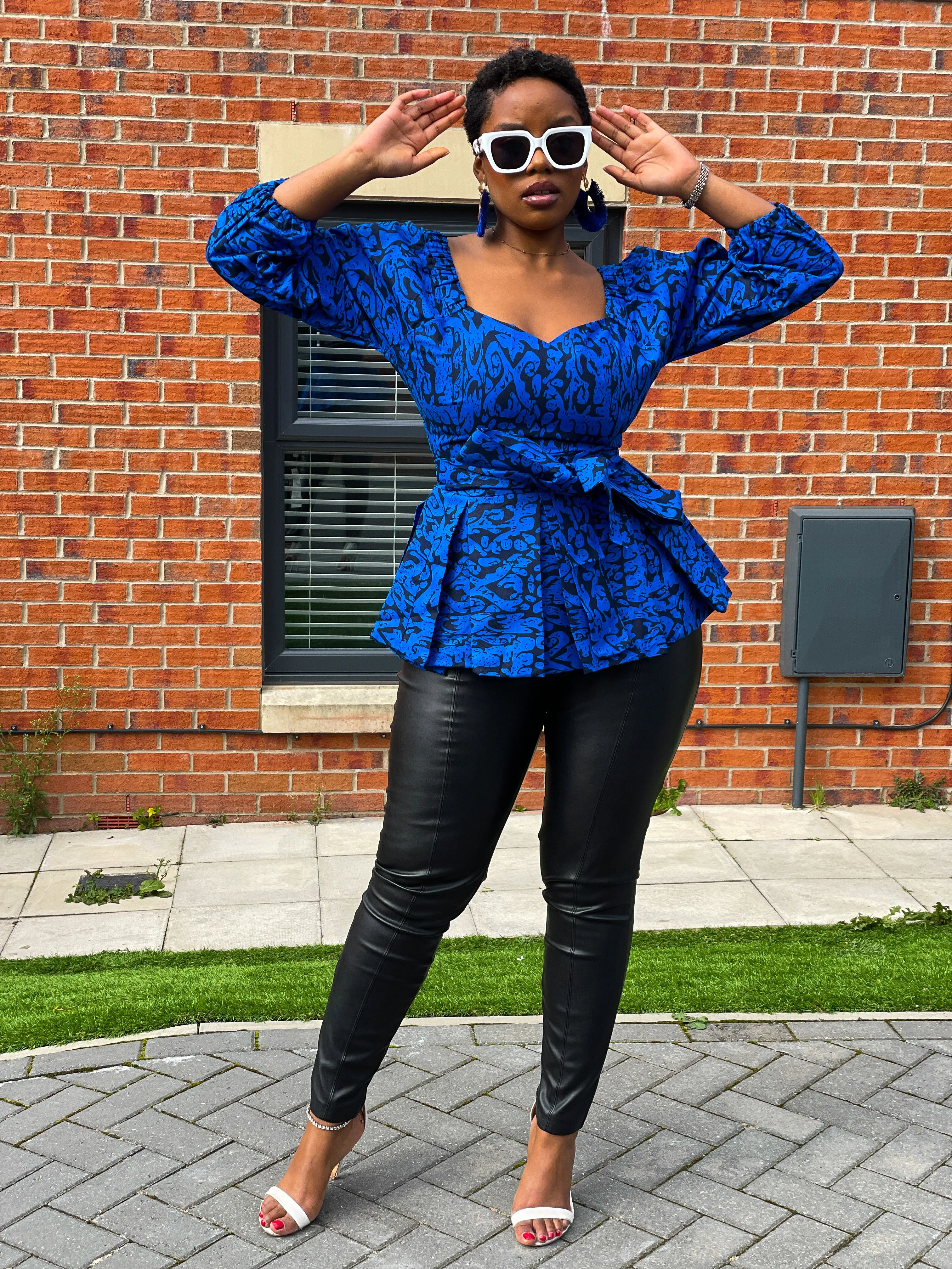 Charlie Ankara Peplum Top | Blue African Print