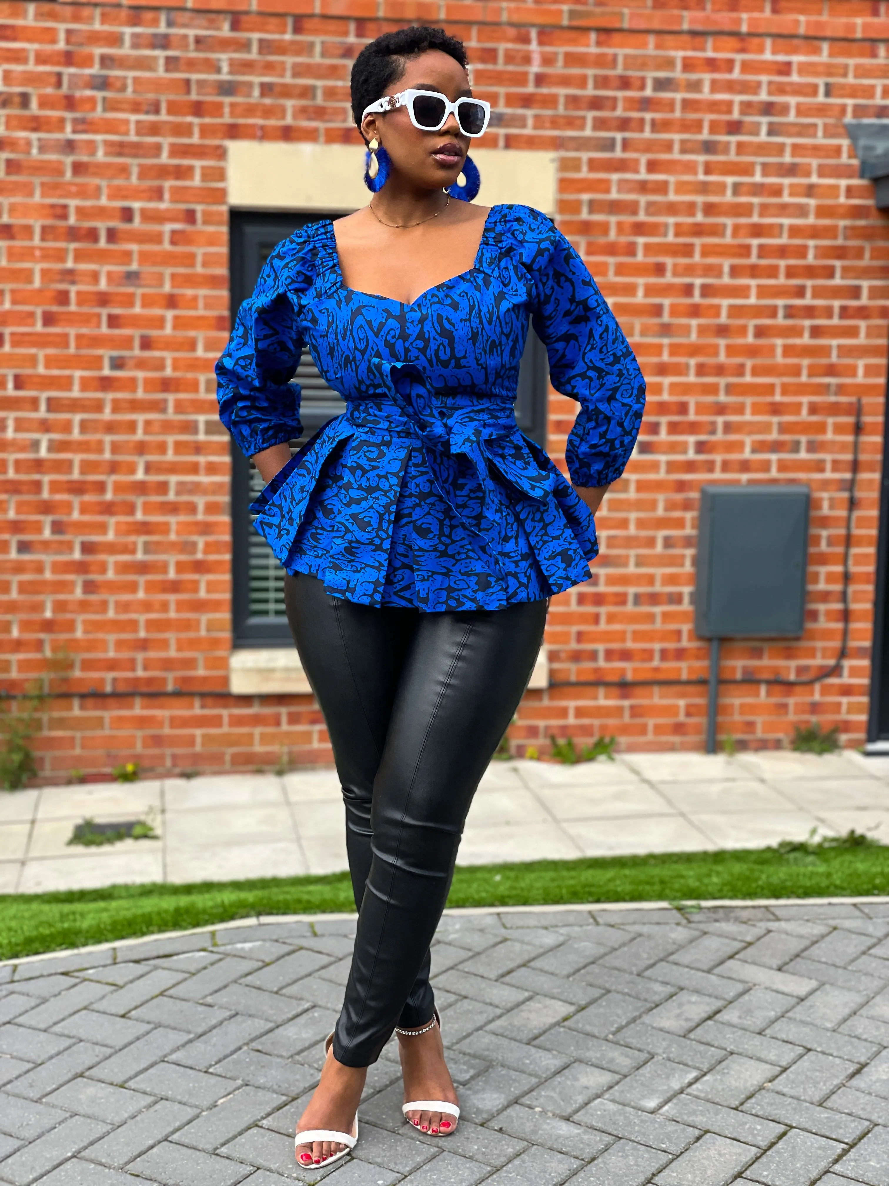 Charlie Ankara Peplum Top | Blue African Print