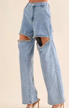 Cut Front Rhinestone Jeans