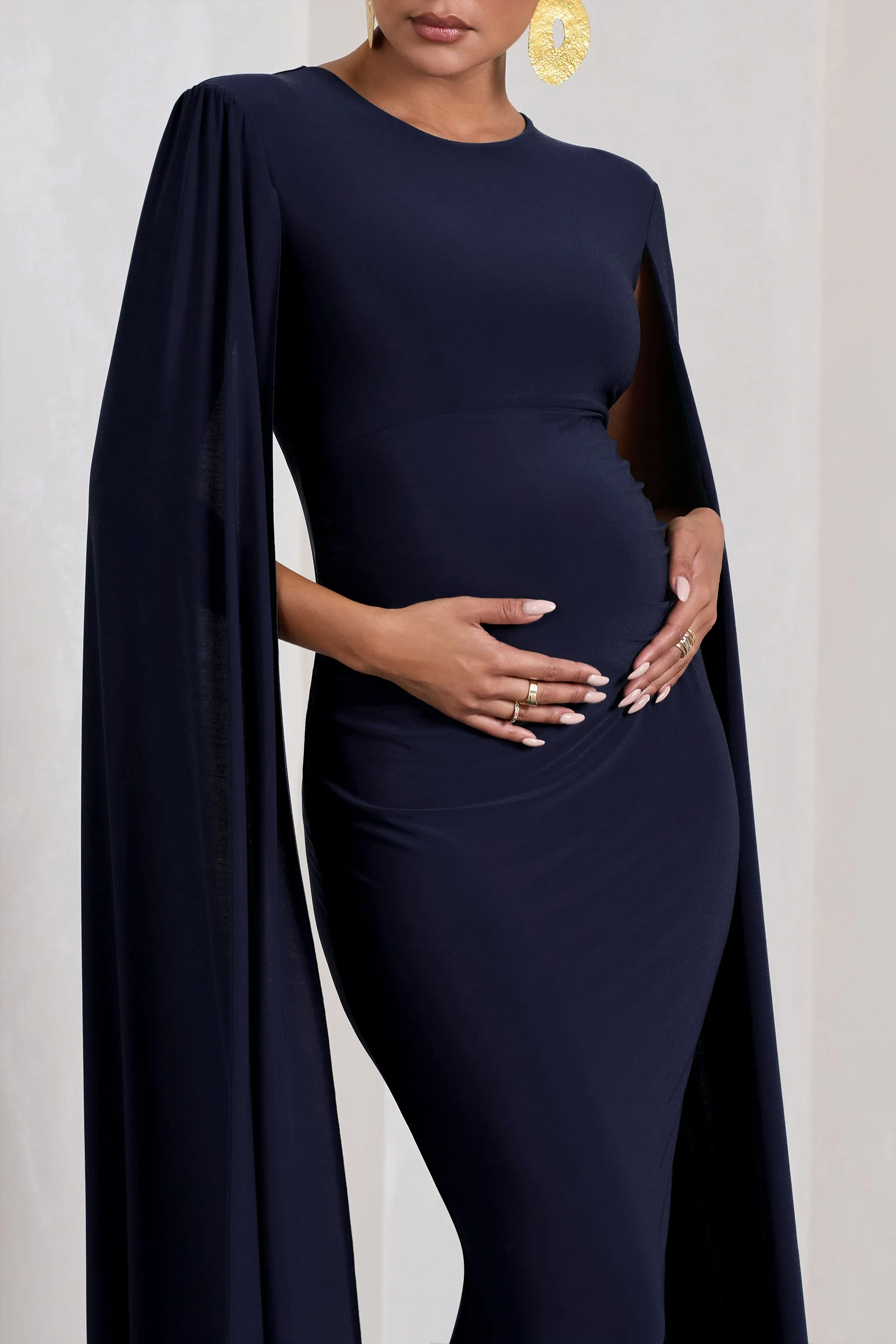 Divine Timing | Navy Maternity Maxi Dress With Cape Sleeves