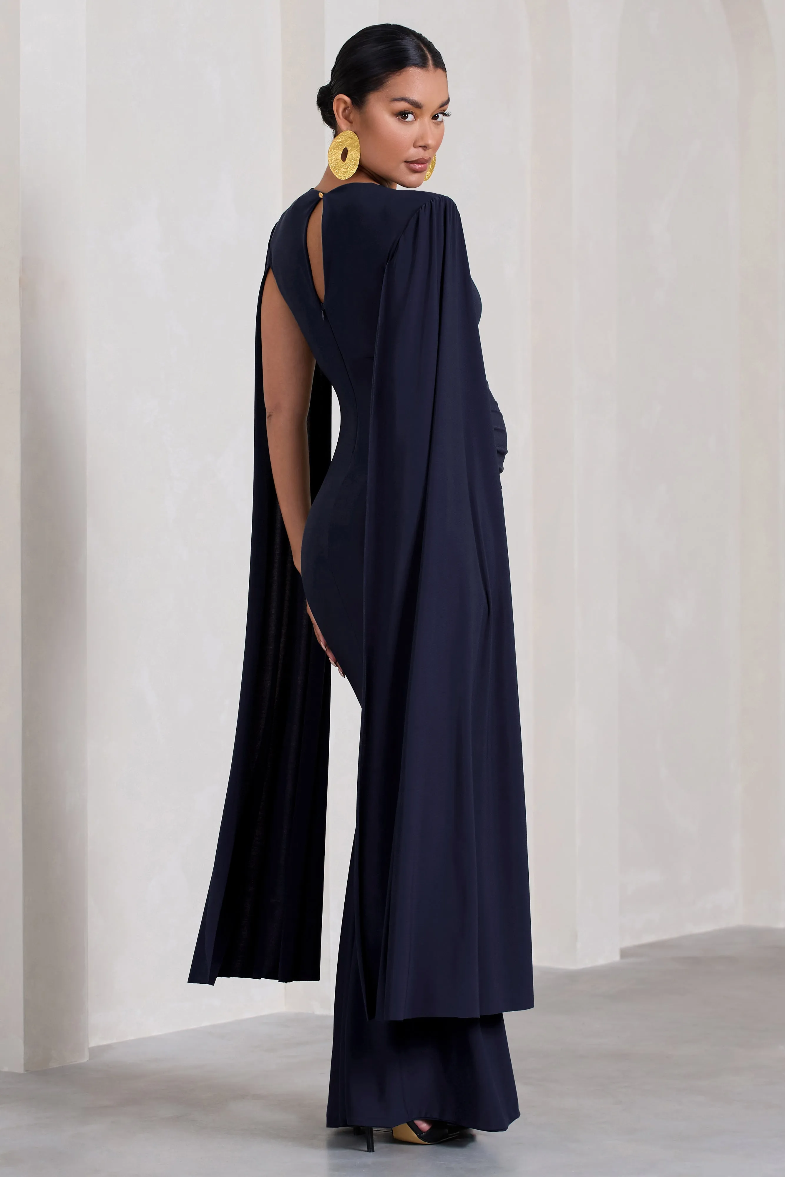 Divine Timing | Navy Maternity Maxi Dress With Cape Sleeves