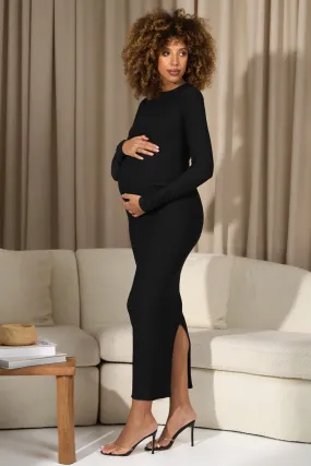 Dove | Black Bodycon Long-Sleeve Maternity Maxi Dress