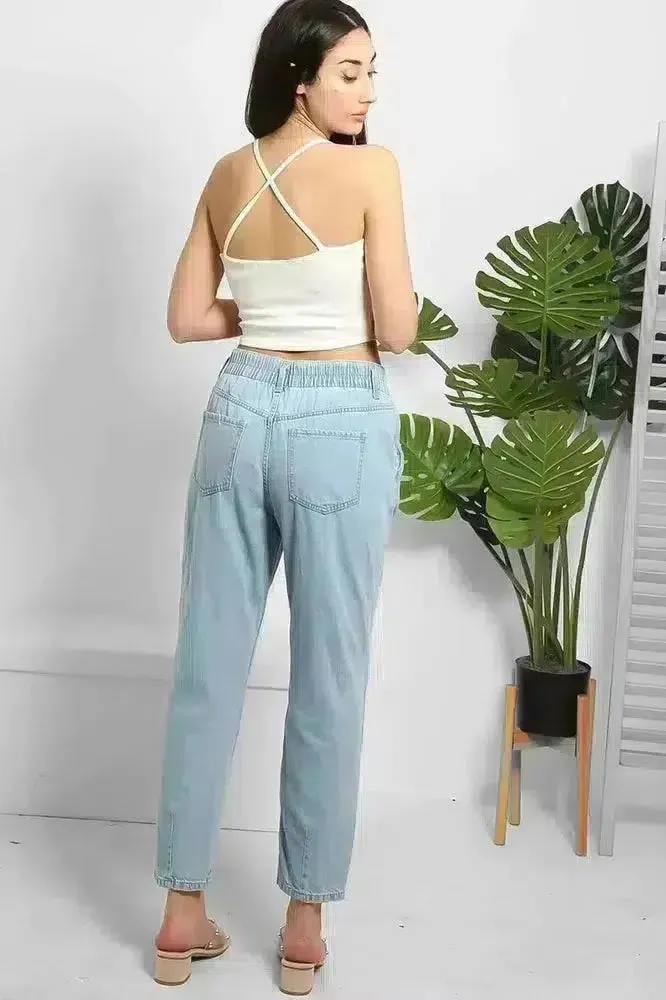 Elastic Back High Waist Casual Jeans