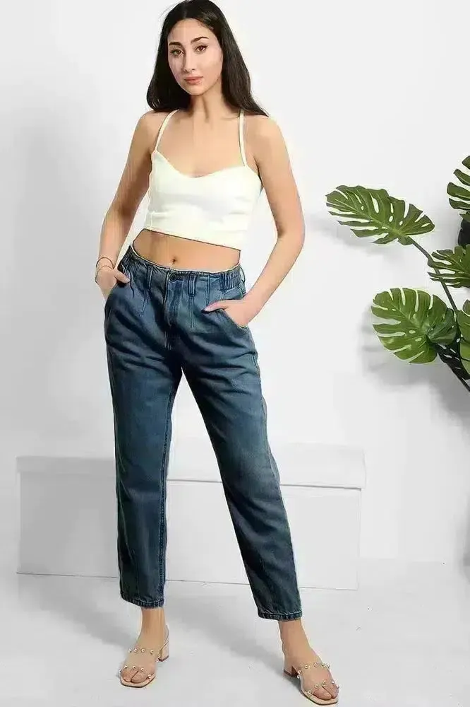 Elastic Back High Waist Casual Jeans