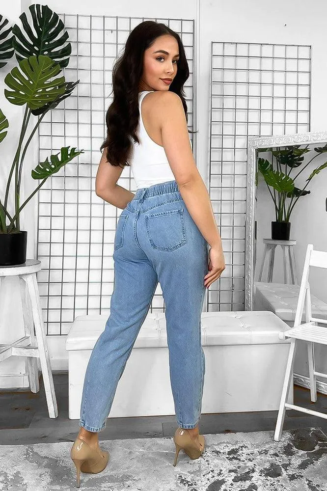 Elastic Back High Waist Casual Jeans