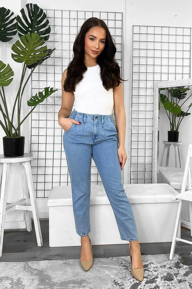 Elastic Back High Waist Casual Jeans