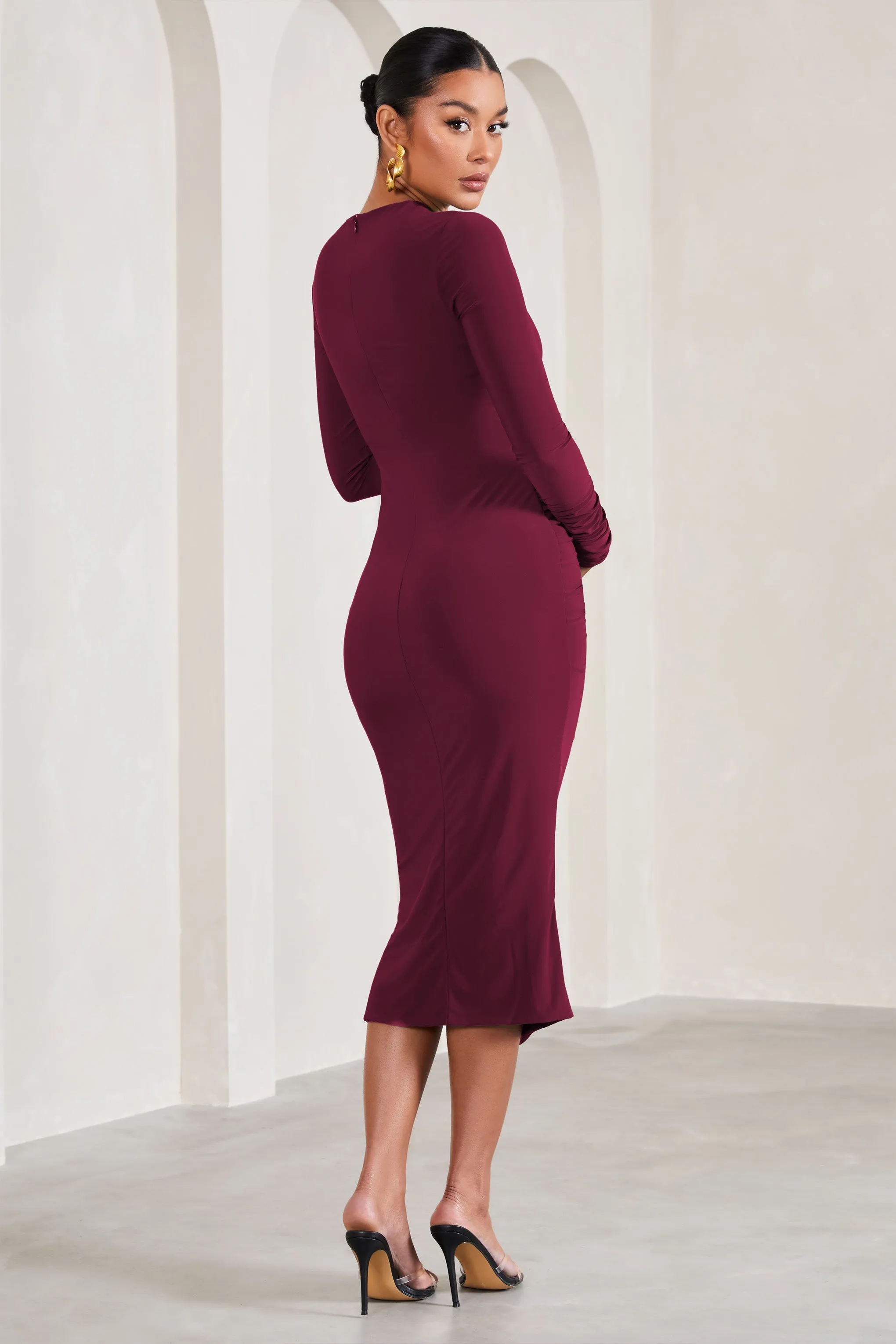 Eternal | Berry Long-Sleeved Split Maternity Midi Dress