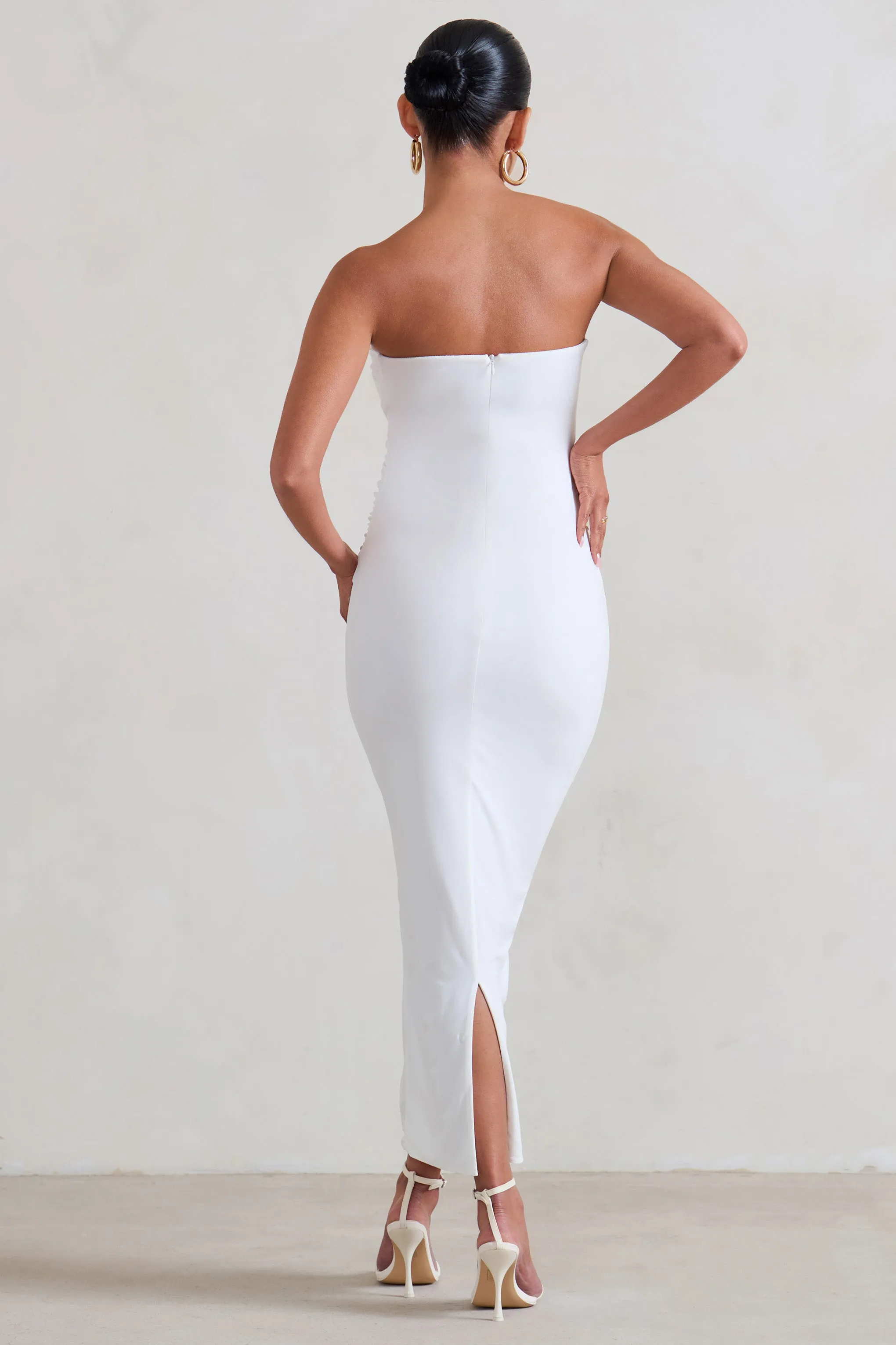 Evita | White Maternity Sweetheart Twist Detail Midi Dress