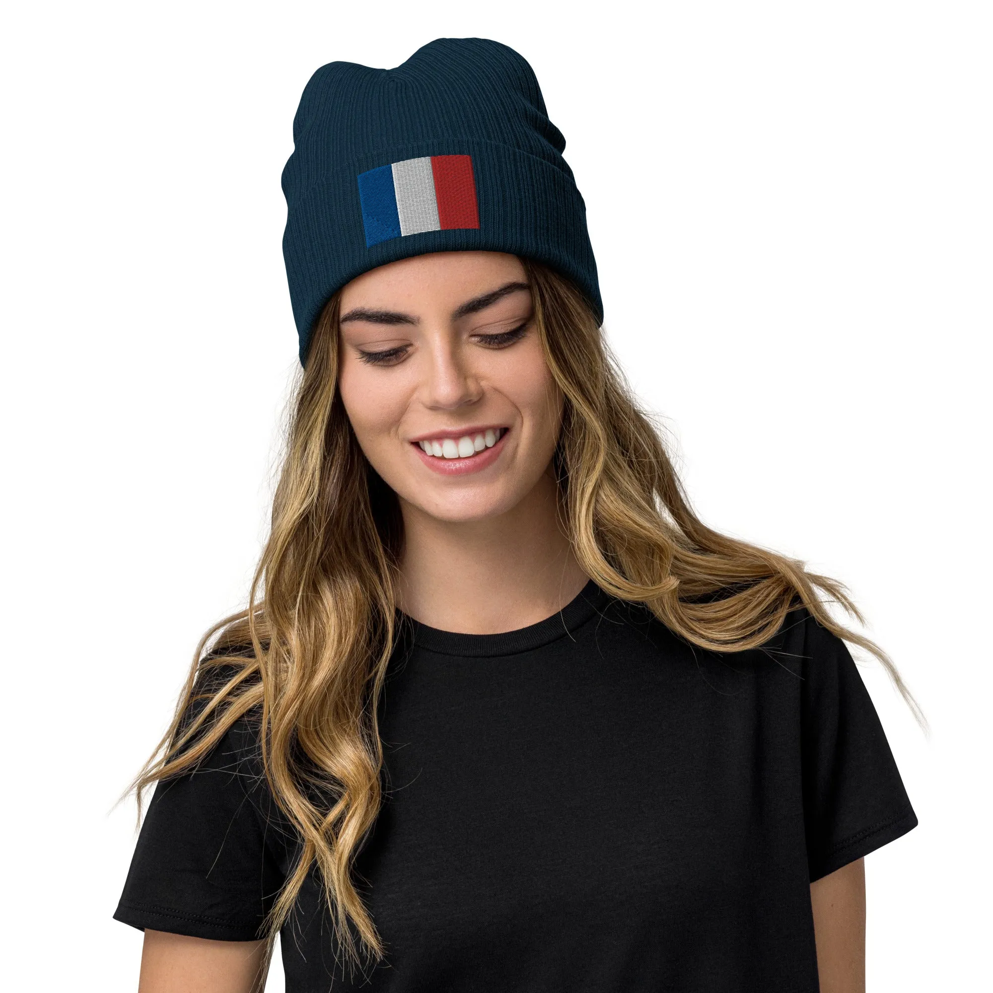 France Beanie With Embroidered Flag / Recycled Polyester / Quality Clothing