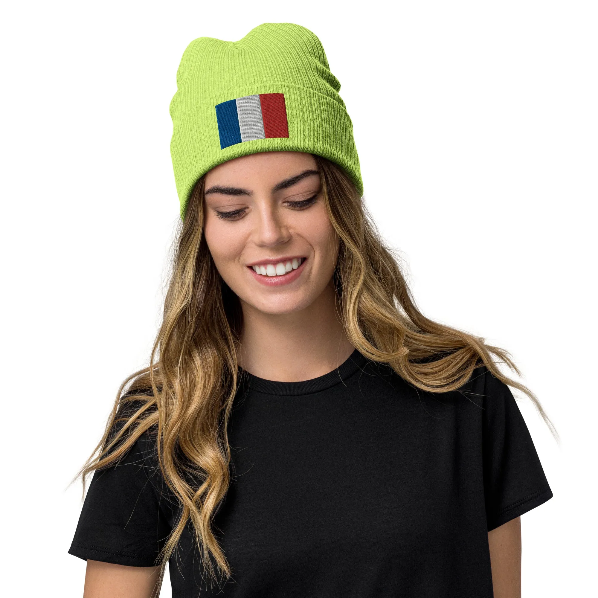 France Beanie With Embroidered Flag / Recycled Polyester / Quality Clothing